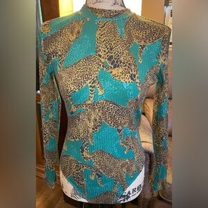 FARM Rio Teal and Leopard Print Bodysuit